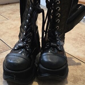 Demonia Glossy Black Lace-Up Boots